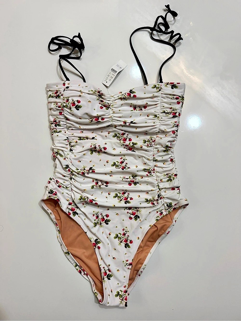J.Crew Strawberry Floral Ruched Sweetheart One Piece Swimsuit NWT Size 10